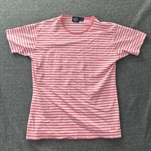 Vintage Dockers Levis Pink White Stripe Short Sleeve Shirt Womens Size Medium‎